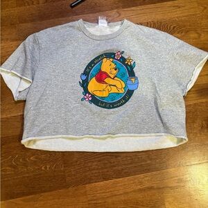 Vintage Disney Winnie the Pooh Cropped Sweatshirt Gray 90s Y2K Boxy Fit